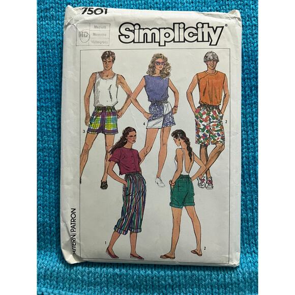 Simplicity 7501 Sewing pattern unisex shorts pants 1980s size medium - Picture 1 of 5